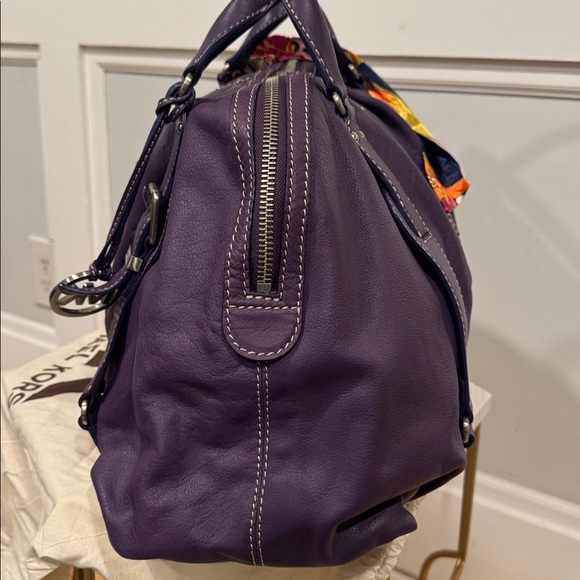 Michael Kors Satchel Large Oversized Purple Leather Studded Lattington Bag - Picture 6 of 17